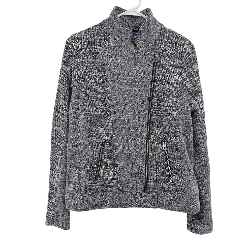 Lucky Brand Moto Jacket Heathered Blue Asymmetric Zipper‎ Knit Pockets Women's M